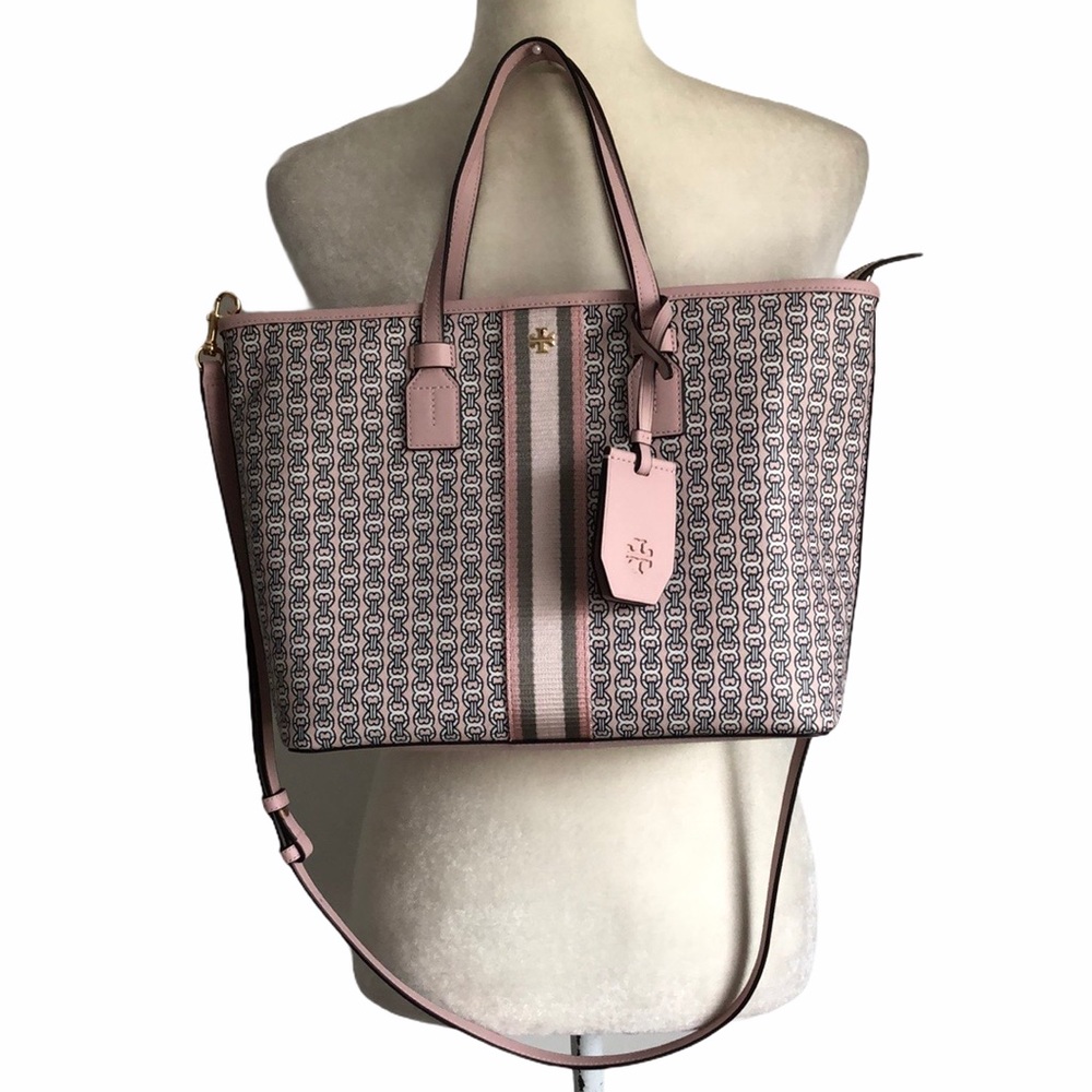Tory Burch Gemini Link blush pink canvas small,EUC